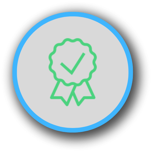 Cartoon circle with check mark badge