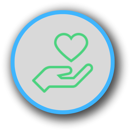 Cartoon circle with hand and love heart